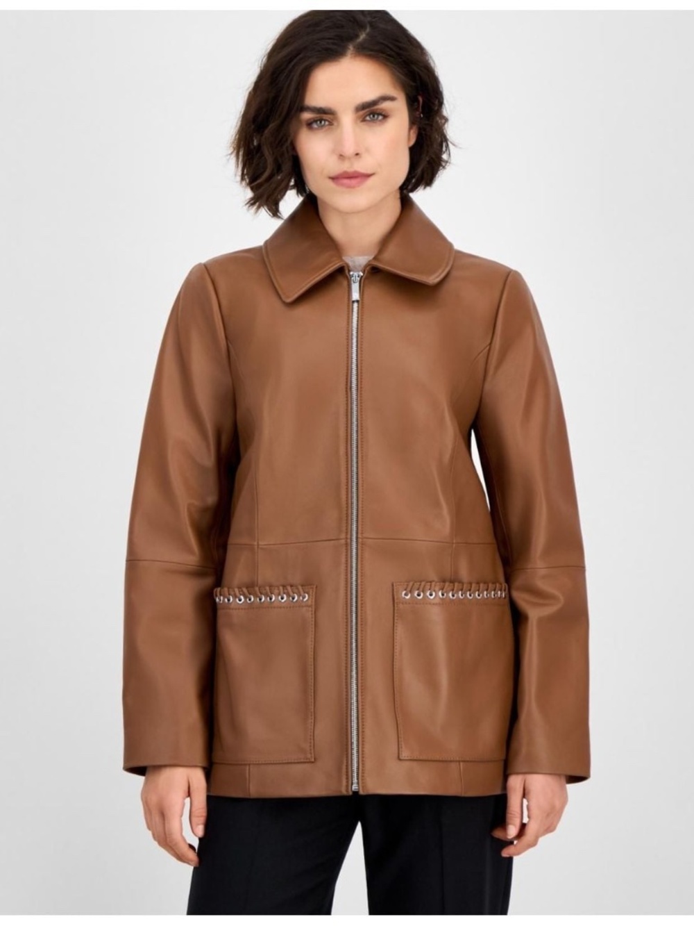 Women's Brown Zip-front Leather Jacket NWOT